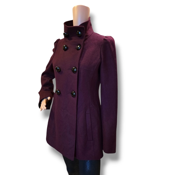 M. JULIAN Women's Wined Red Wool Blend Double Breasted Pea Coat - Picture 5 of 16
